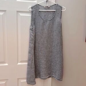 Flax Chambray Black Sleeveless Linen Dress